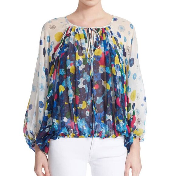 DVF Diane von Furstenberg Silk Batwing Blouse–Boho, Lightweight-Work or Vacation - Picture 1 of 16